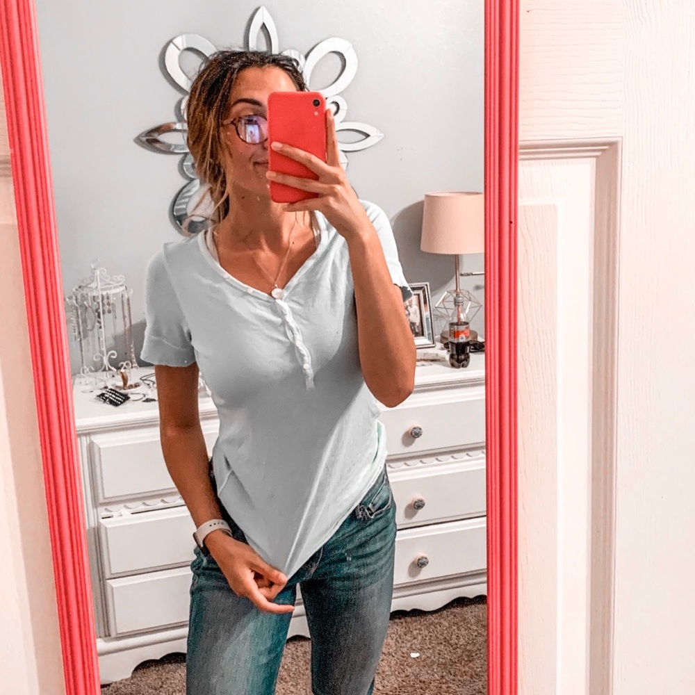 RALPH LAUREN Light Blue Button up Top